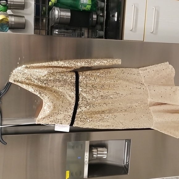 💕MARCHESA NOTTE💕 Glitter Ruffle Asymmetric Cocktail Dress ~ Champagne 2 NWT - Picture 4 of 11